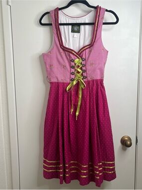 Vtg HAMMERSCHMID OKTOBERFEST DIRNDL Dress WOMENS US Sz 6 No Apron Floral Gingham